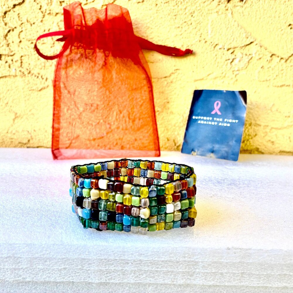 Mosiac Stone Bead Stretch Bracelet HIV/Aids Multi-color New